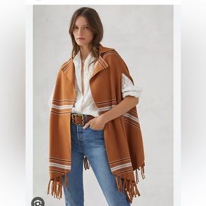 NWT Anthropologie Striped Fringe Capelet Poncho